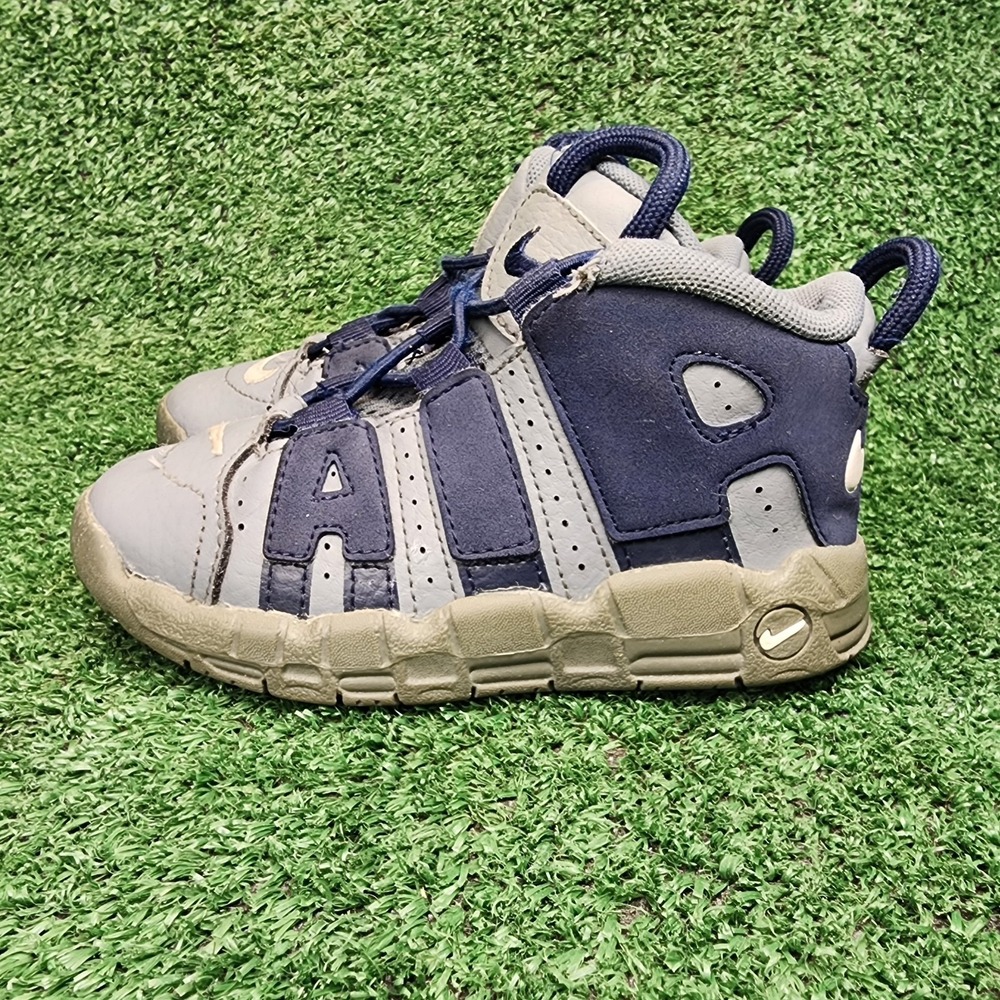Kids Size 9C Nike Air More Uptempo Gray Blue Athletic Sneakers